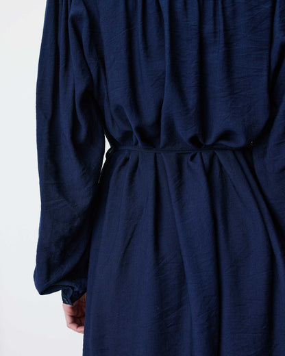Robe courte col V manches bouffantes marine Alienor