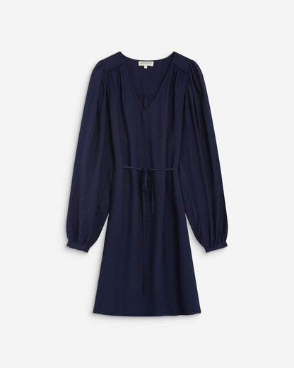 Robe courte col V manches bouffantes marine Alienor