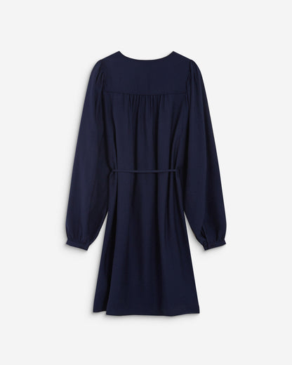 Robe courte col V manches bouffantes marine Alienor
