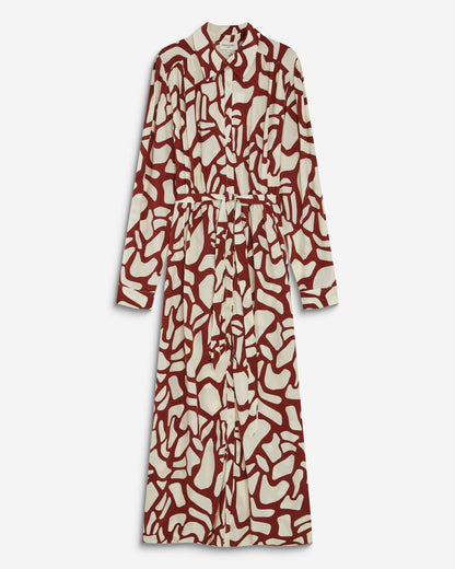 Robe chemise longue ceinturée à motif terracotta Aveline