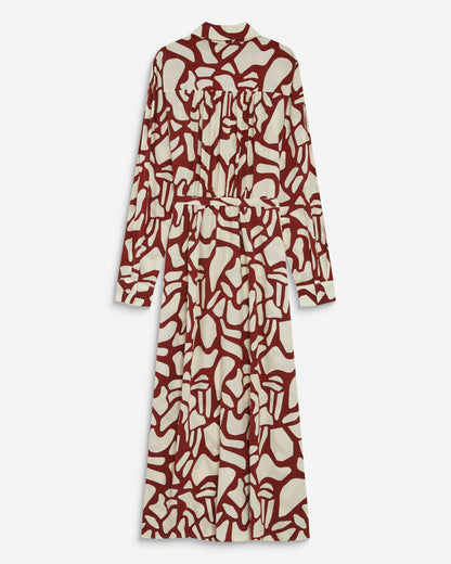 Robe chemise longue ceinturée à motif terracotta Aveline