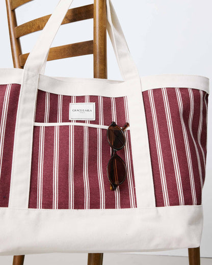 Tote bag large en toile rayée cherry Aspen