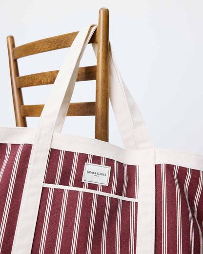 Tote bag large en toile rayée cherry Aspen