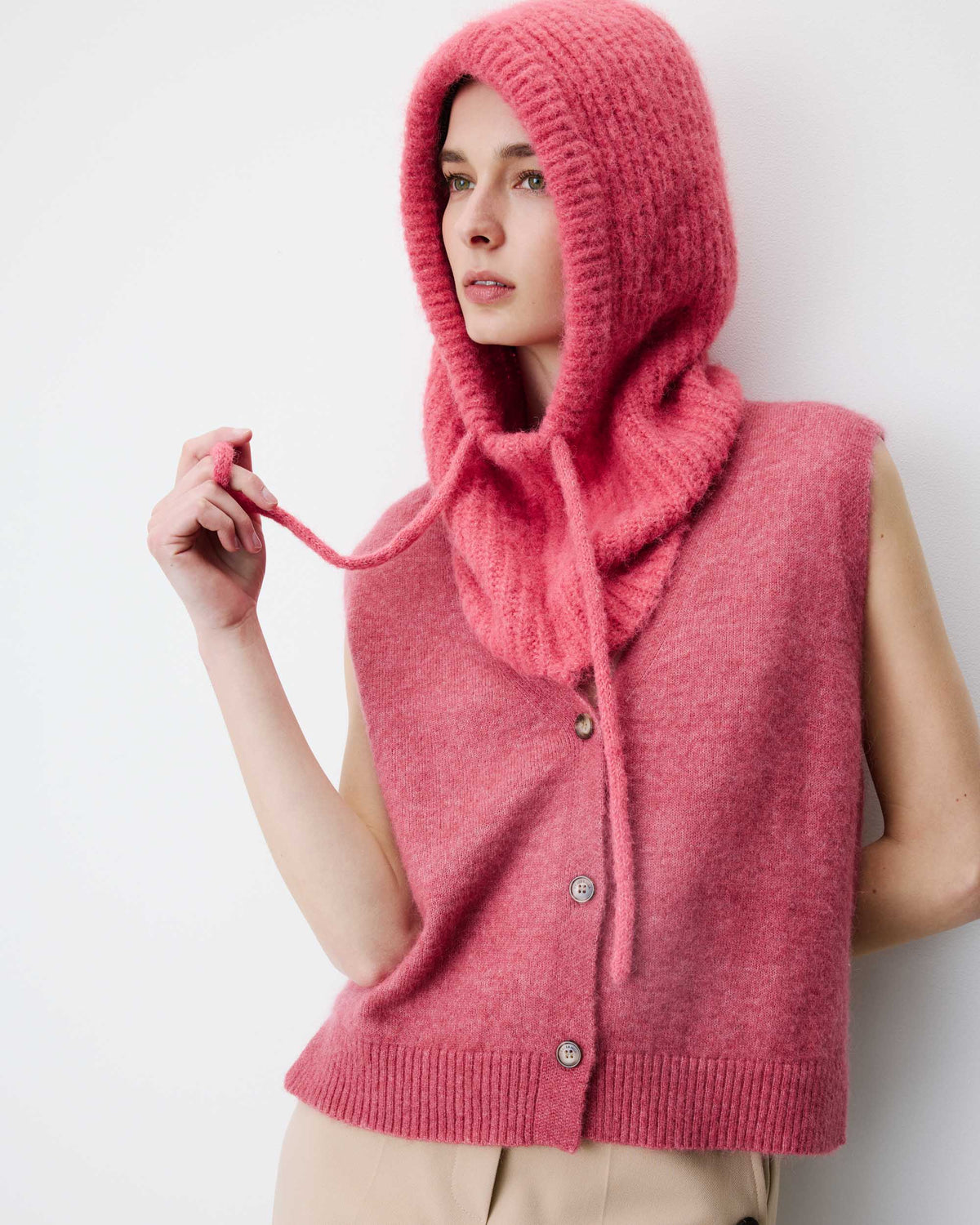 Cagoule en laine mélangée blush Samourai
