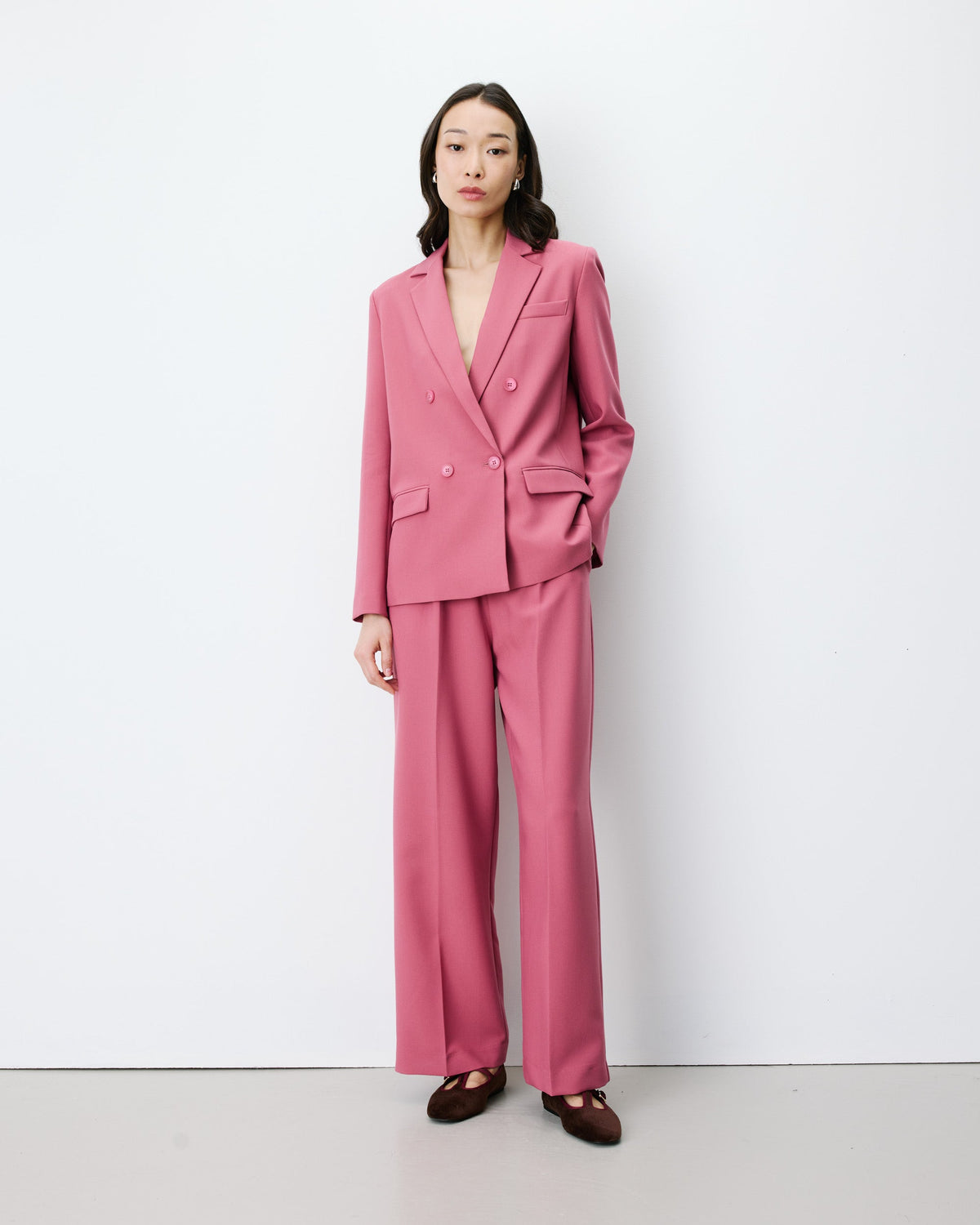 Blazer droit à boutonnage croisé blush Noix