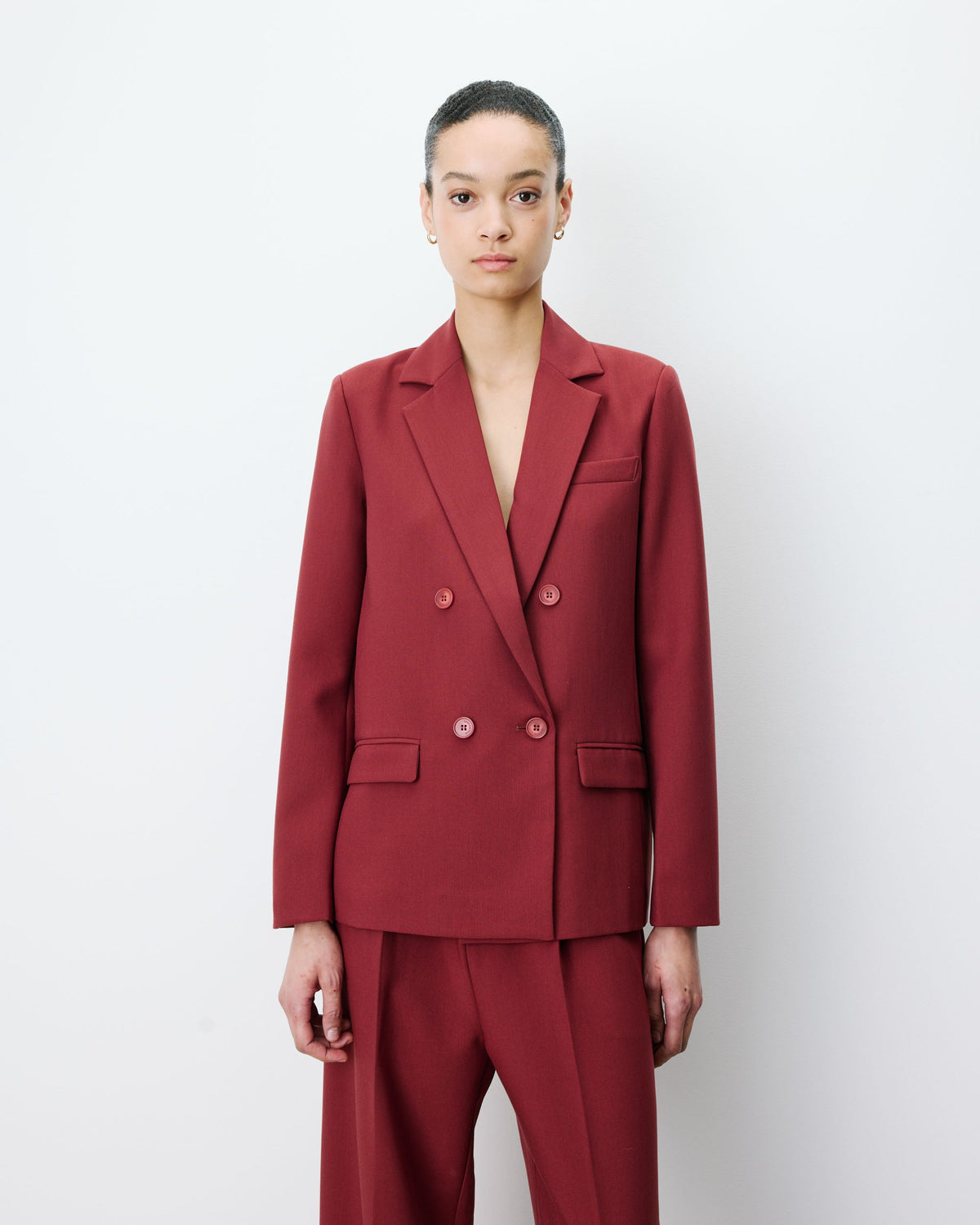 Blazer droit à boutonnage croisé terracotta Noix