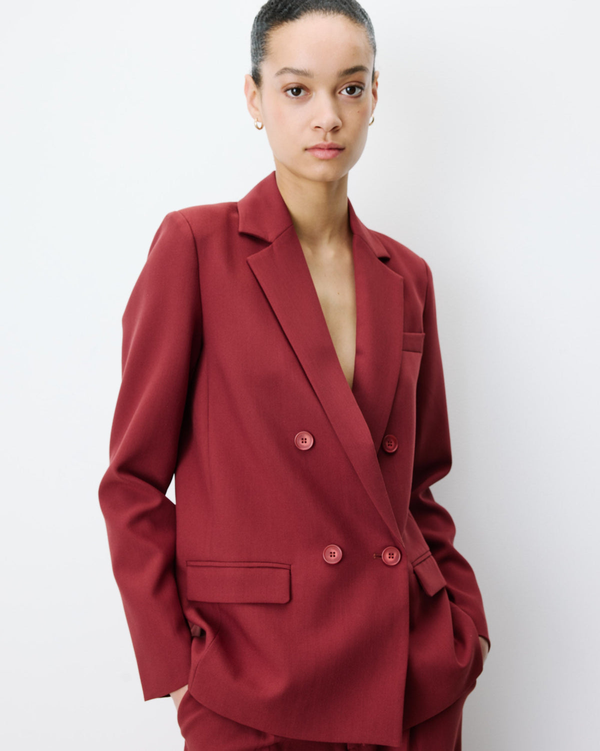 Blazer droit à boutonnage croisé terracotta Noix