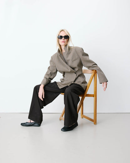 Blazer cintré croisé pied-de-poule beige Almond