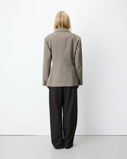 Blazer cintré croisé pied-de-poule beige Almond