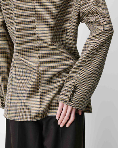 Blazer cintré croisé pied-de-poule beige Almond
