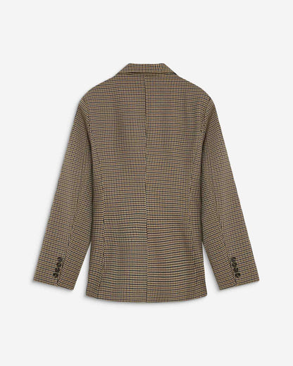 Blazer cintré croisé pied-de-poule beige Almond