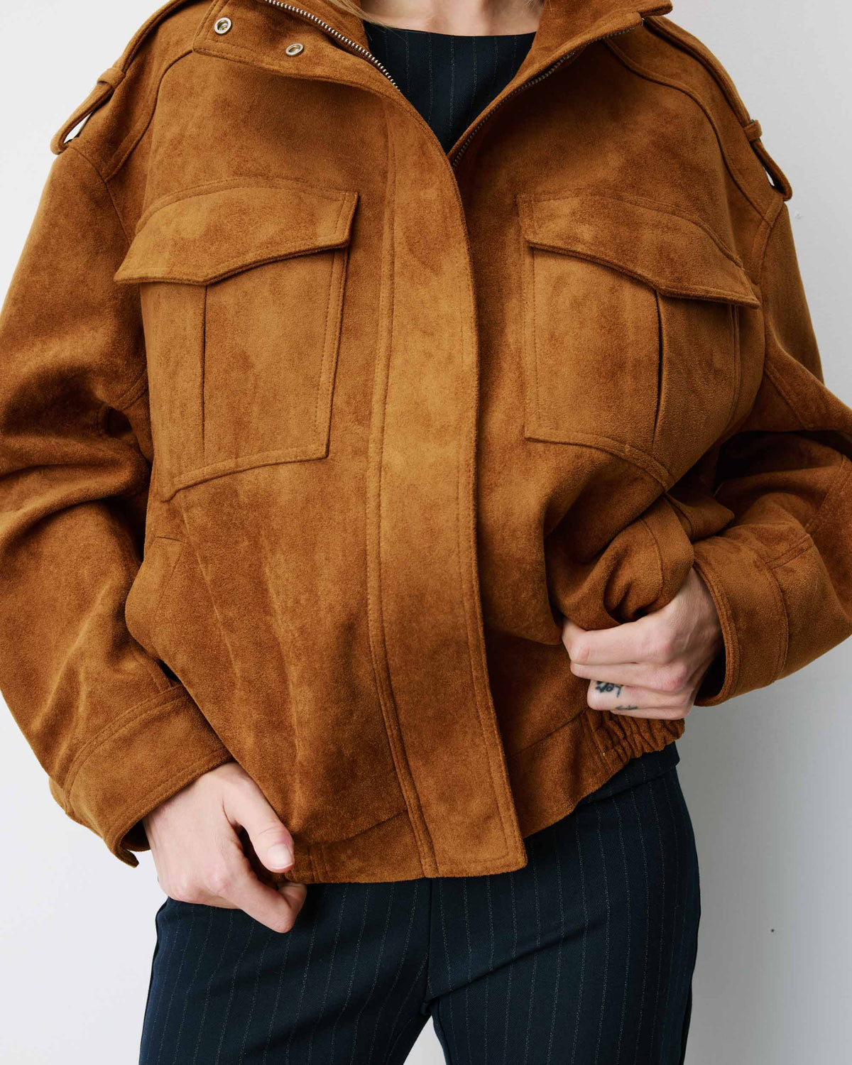 Veste oversize suédine col montant camel Arielle