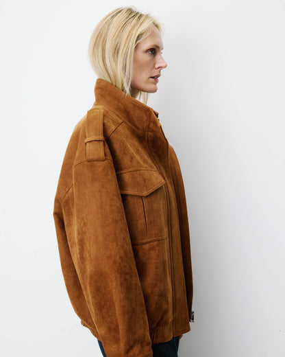 Veste oversize suédine col montant camel Arielle