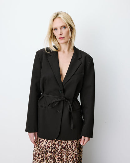 Blazer droit cintré à la taille chocolat Acario