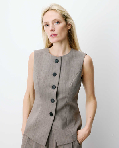 Gilet tailleur rayé col rond boutonné rayure Aristide