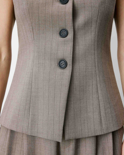 Gilet tailleur rayé col rond boutonné rayure Aristide