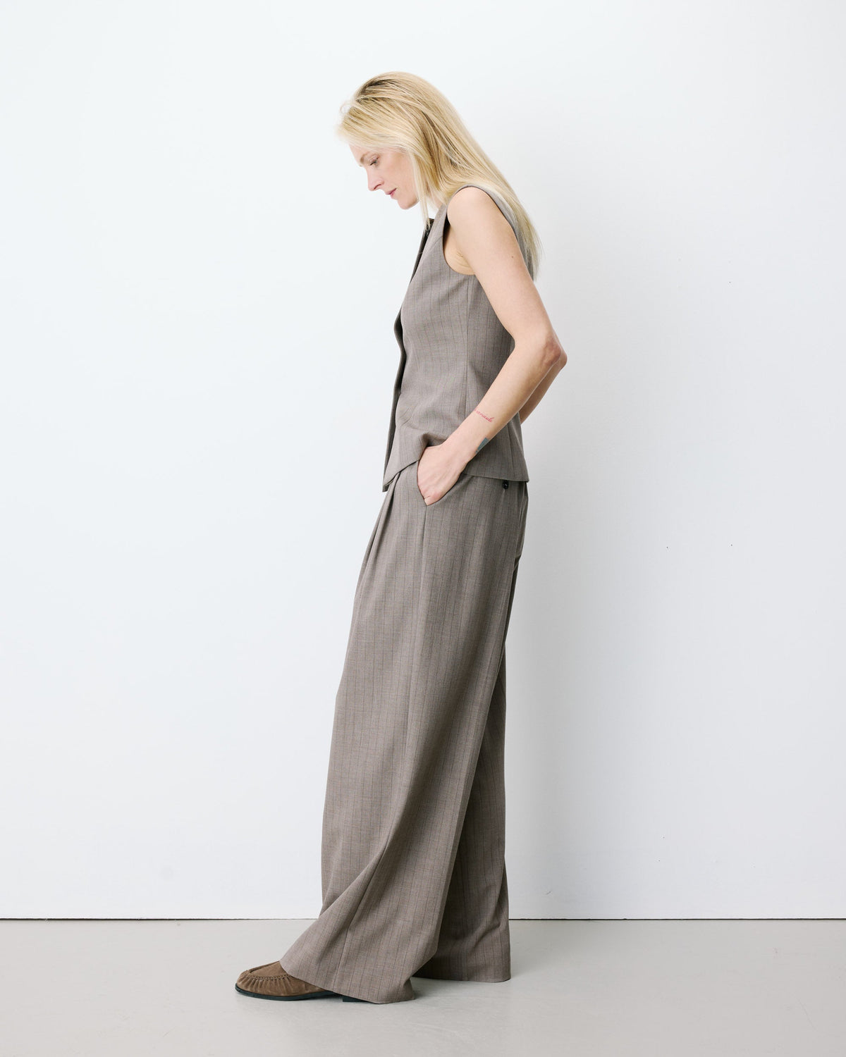 Gilet tailleur rayé col rond boutonné rayure Aristide