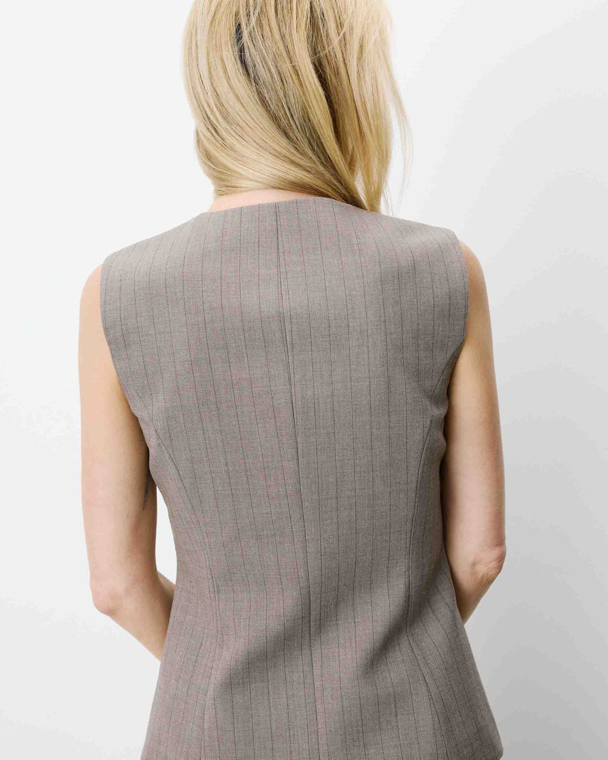 Gilet tailleur rayé col rond boutonné rayure Aristide