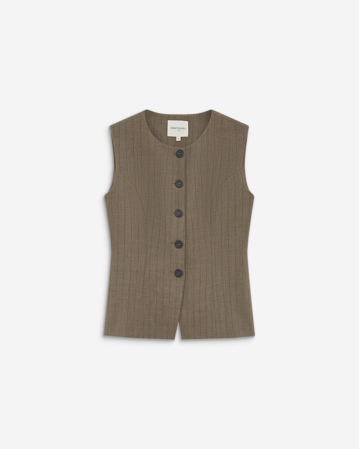 Gilet tailleur rayé col rond boutonné rayure Aristide