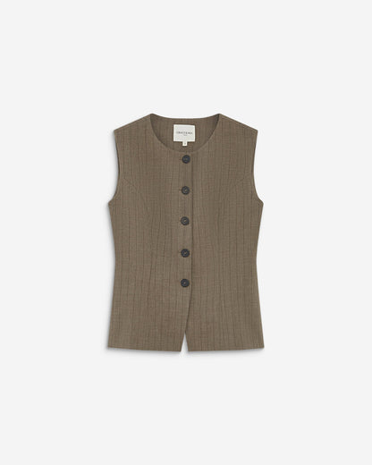 Gilet tailleur rayé col rond boutonné rayure Aristide