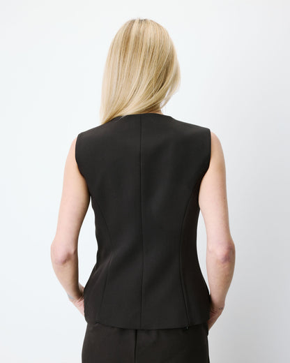 Gilet tailleur col rond boutonné chocolat Aristide
