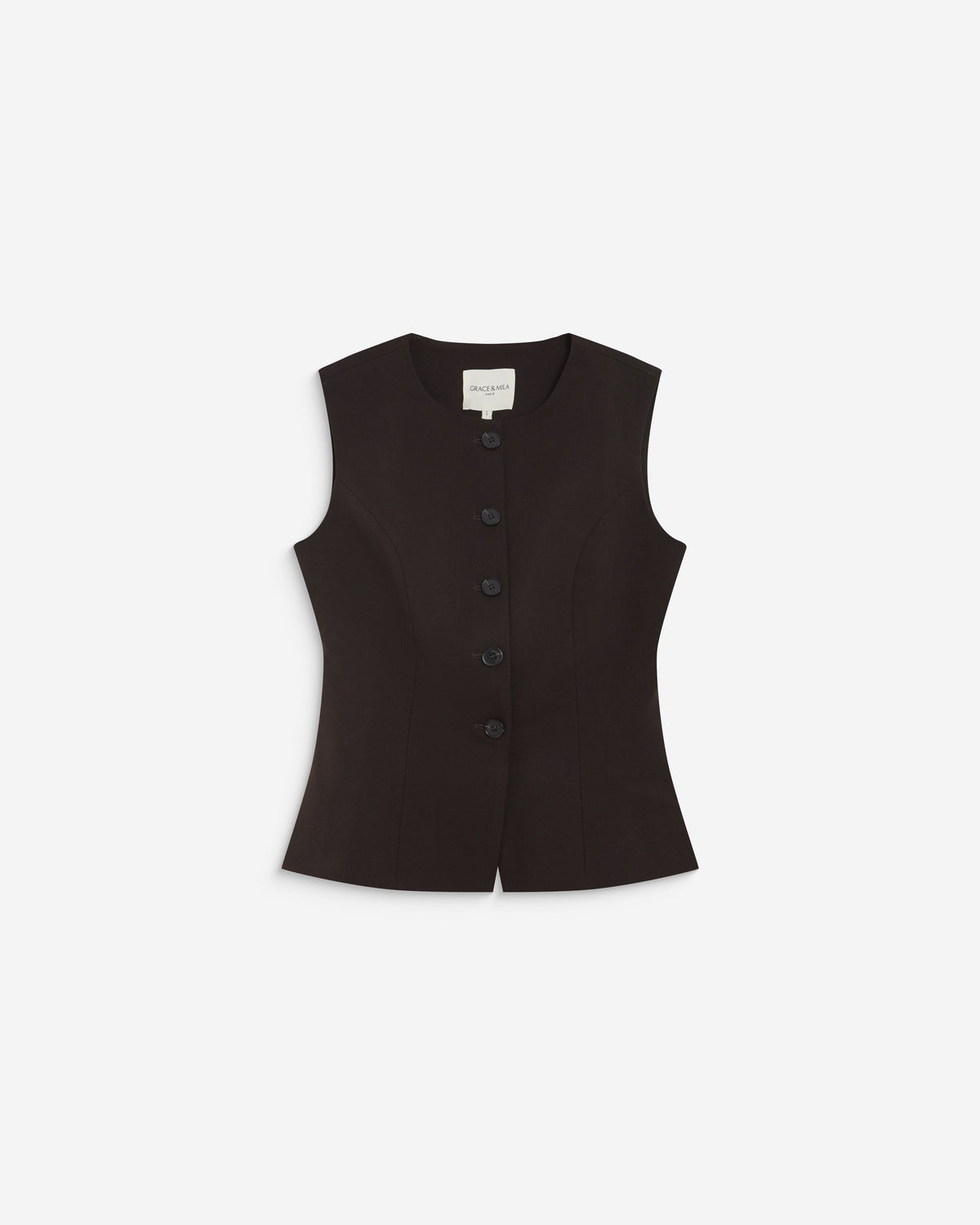 Gilet tailleur col rond boutonné chocolat Aristide