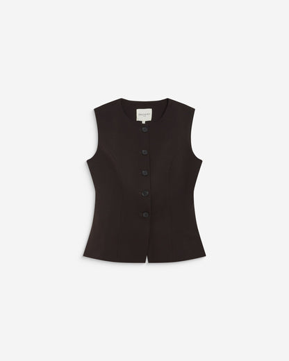 Gilet tailleur col rond boutonné chocolat Aristide