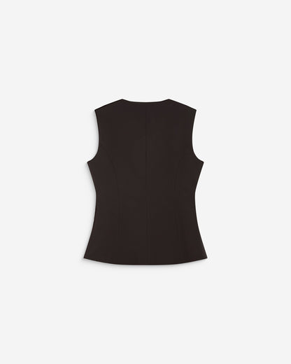 Gilet tailleur col rond boutonné chocolat Aristide