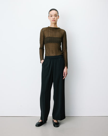 Pantalon fluide jambe large taille mi-haute noir Noblesse