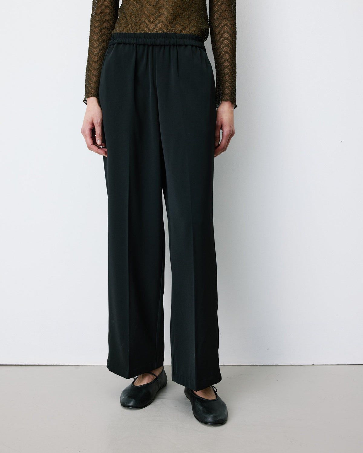 Pantalon fluide jambe large taille mi-haute noir Noblesse