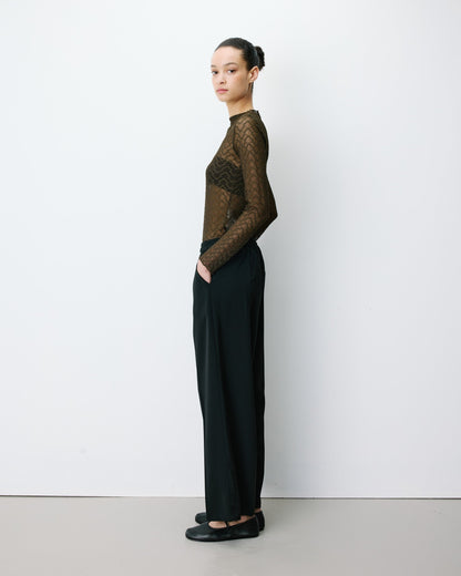Pantalon fluide jambe large taille mi-haute noir Noblesse