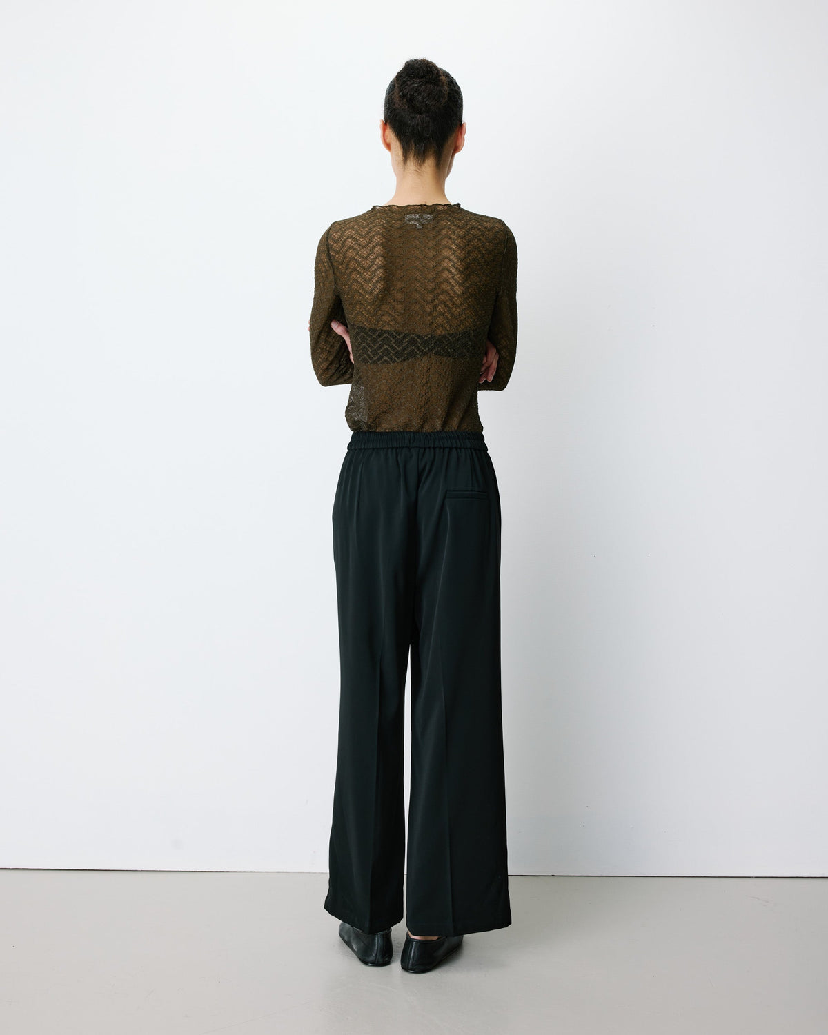 Pantalon fluide jambe large taille mi-haute noir Noblesse
