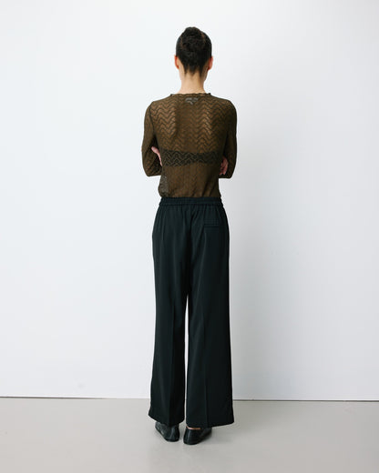 Pantalon fluide jambe large taille mi-haute noir Noblesse