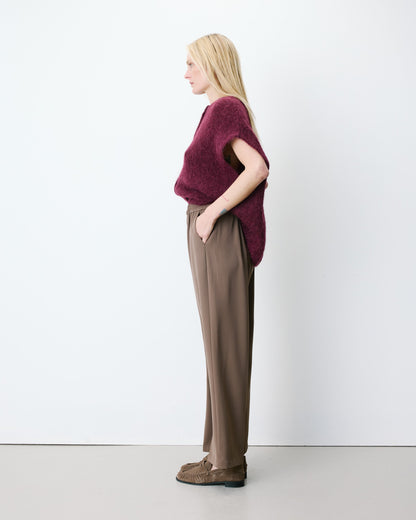 Pantalon fluide jambe large taille mi-haute taupe Noblesse