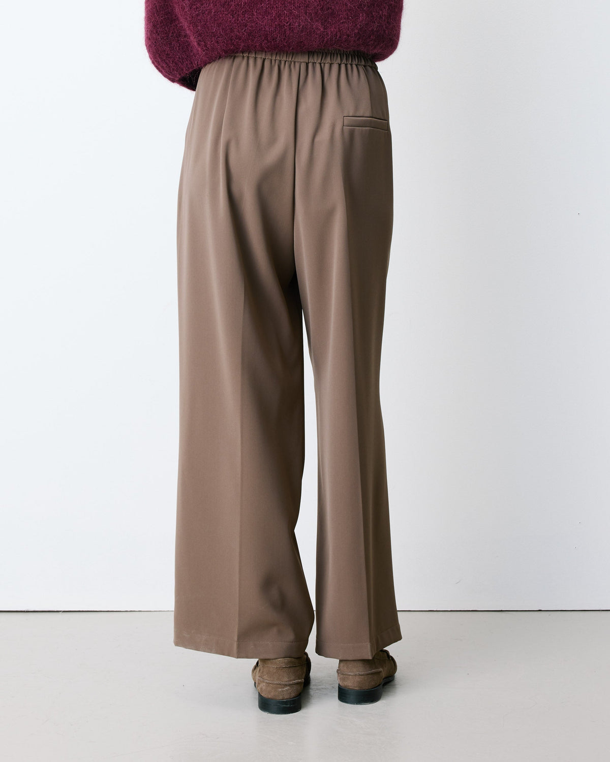 Pantalon fluide jambe large taille mi-haute taupe Noblesse