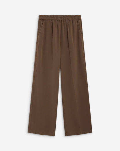 Pantalon fluide jambe large taille mi-haute taupe Noblesse