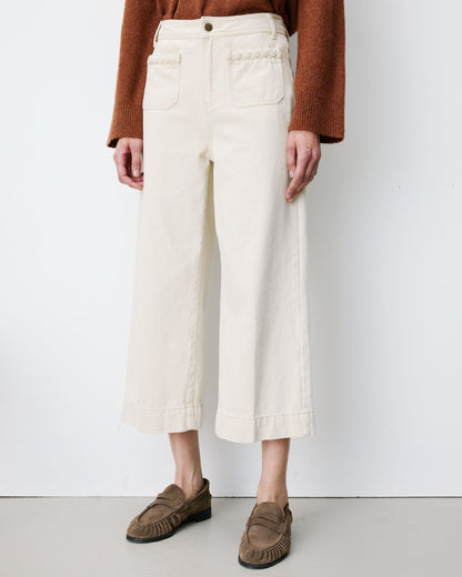Jean 7/8 taille haute poches plaquées sable Johan
