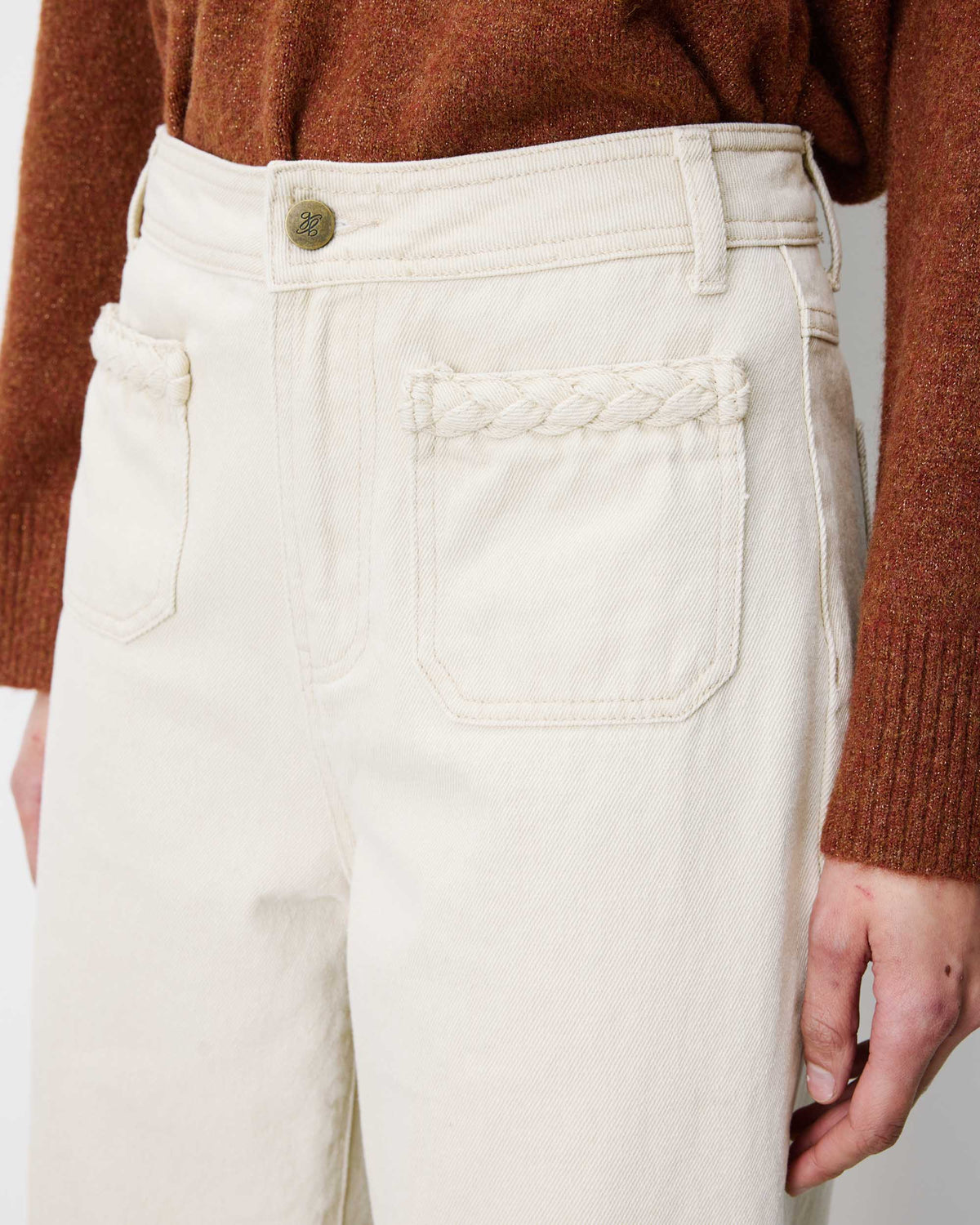 Jean 7/8 taille haute poches plaquées sable Johan
