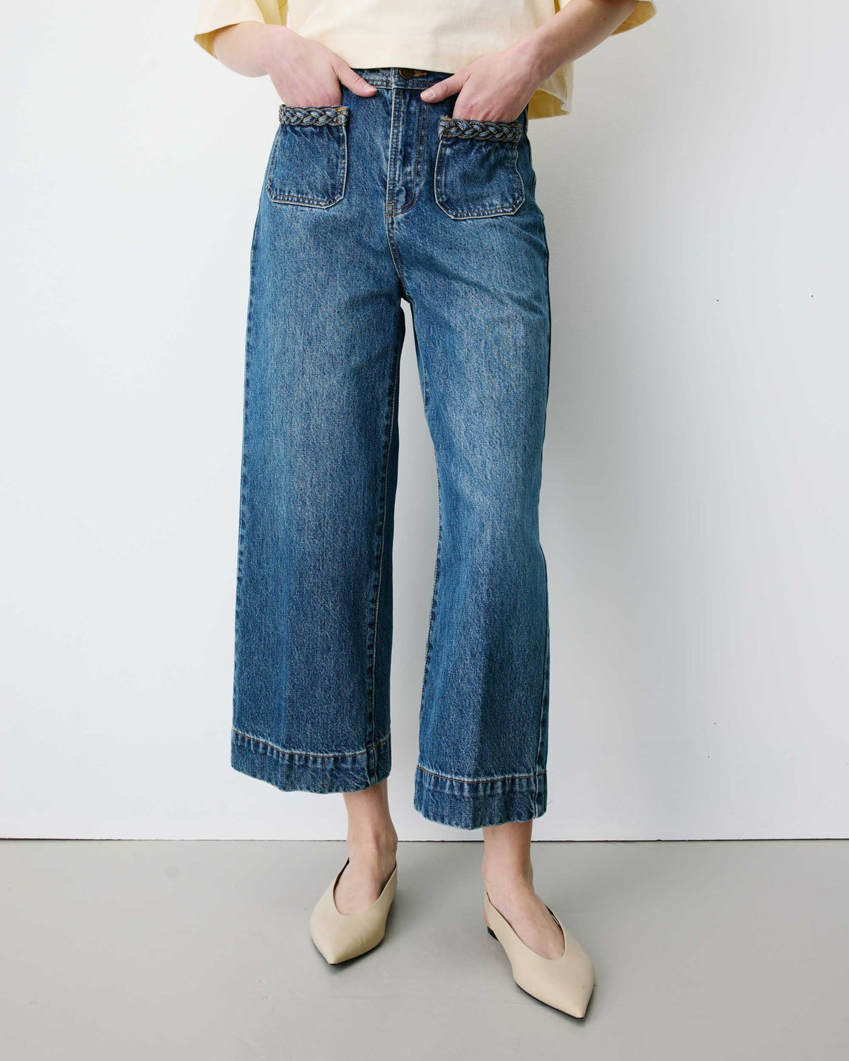 Jean 7/8 taille haute poches plaquées vintageblue Johan