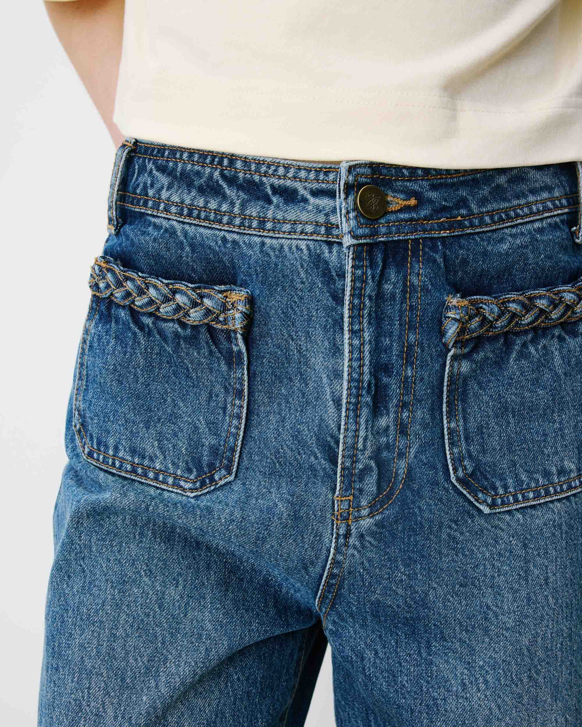 Jean 7/8 taille haute poches plaquées vintageblue Johan
