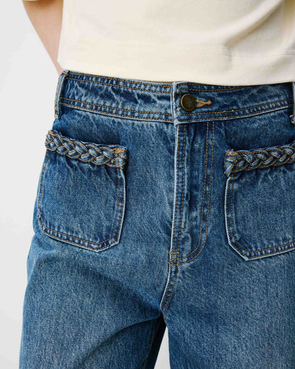 Jean 7/8 taille haute poches plaquées vintageblue Johan