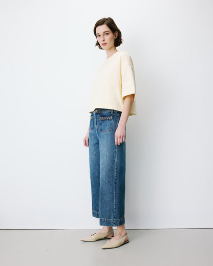 Jean 7/8 taille haute poches plaquées vintageblue Johan