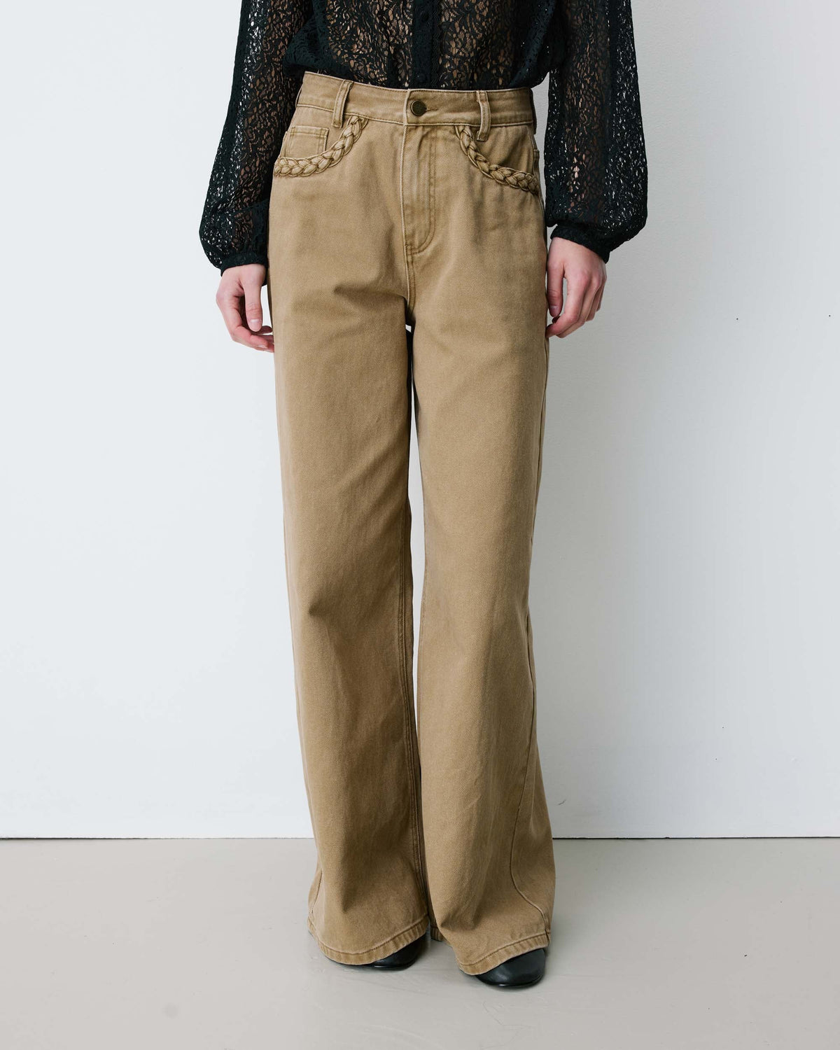 Jean jambe large poches tressées mocha Julian