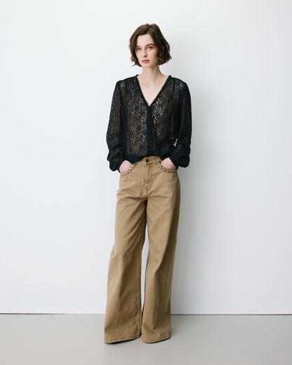 Jean jambe large poches tressées mocha Julian