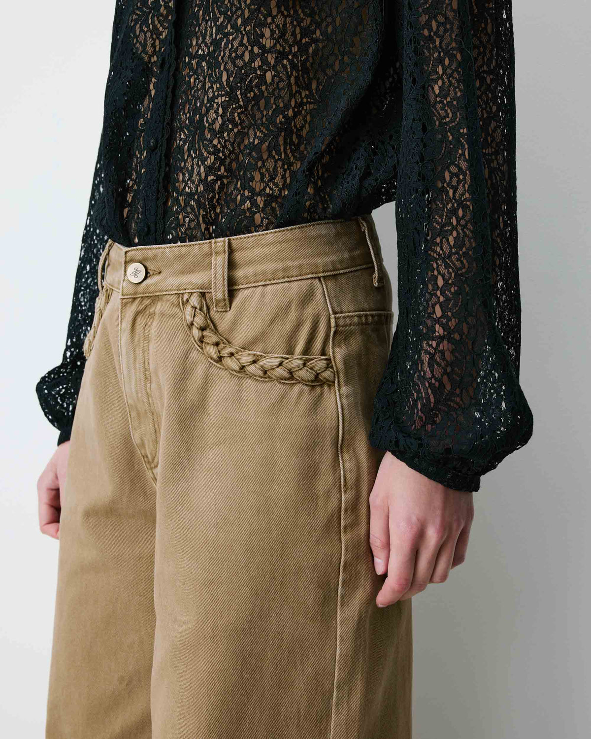 Jean jambe large poches tressées mocha Julian