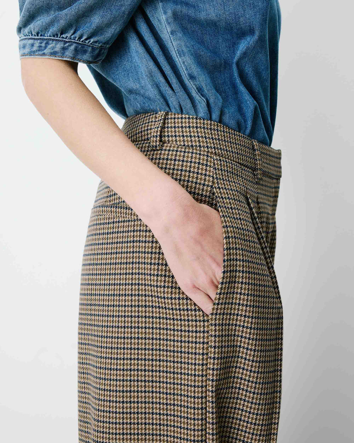 Pantalon tailleur ample pied-de-poule beige Ayen