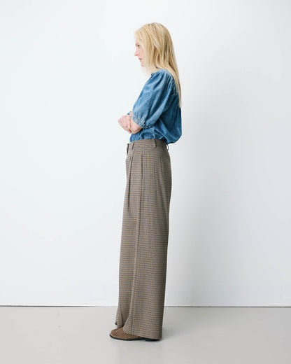 Pantalon tailleur ample pied-de-poule beige Ayen
