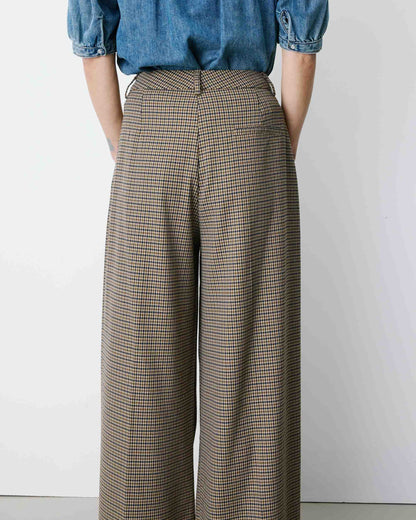 Pantalon tailleur ample pied-de-poule beige Ayen