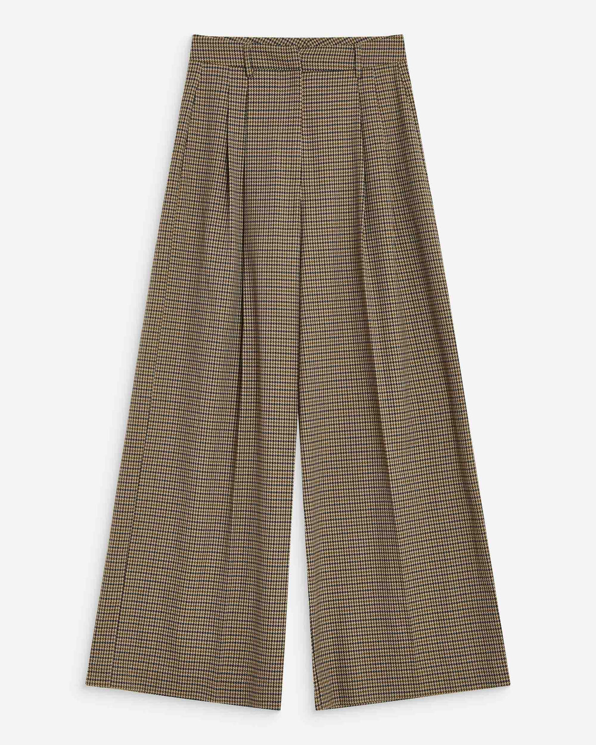 Pantalon tailleur ample pied-de-poule beige Ayen
