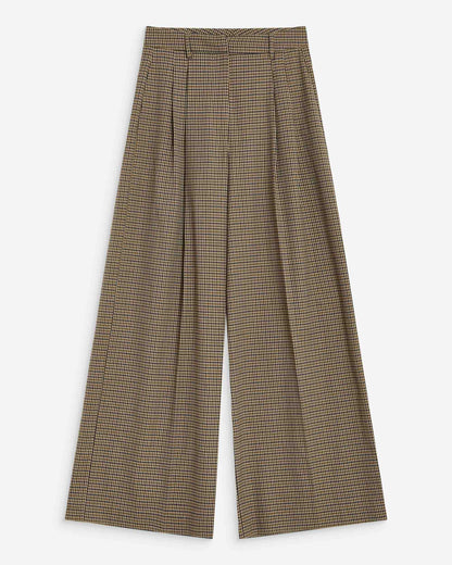 Pantalon tailleur ample pied-de-poule beige Ayen
